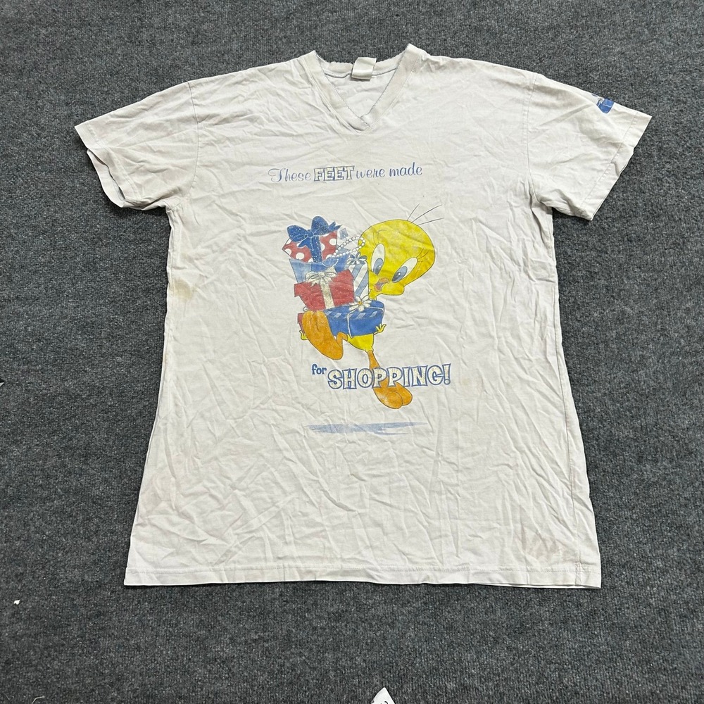 Warner Bros. Studio Store T-Shirt Womens XL White Tweety Bird Graphic V-Neck